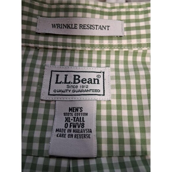 L.L. Bean Green Gingham Mens Wrinkle-Resistant Button-Up Shirt XL Tall 100% Cott - Picture 3 of 5